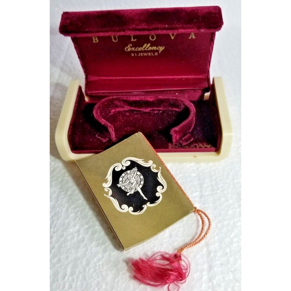 Vintage Bulova Watch Case Presentation Box 21 Jewel Excellency + Original Book